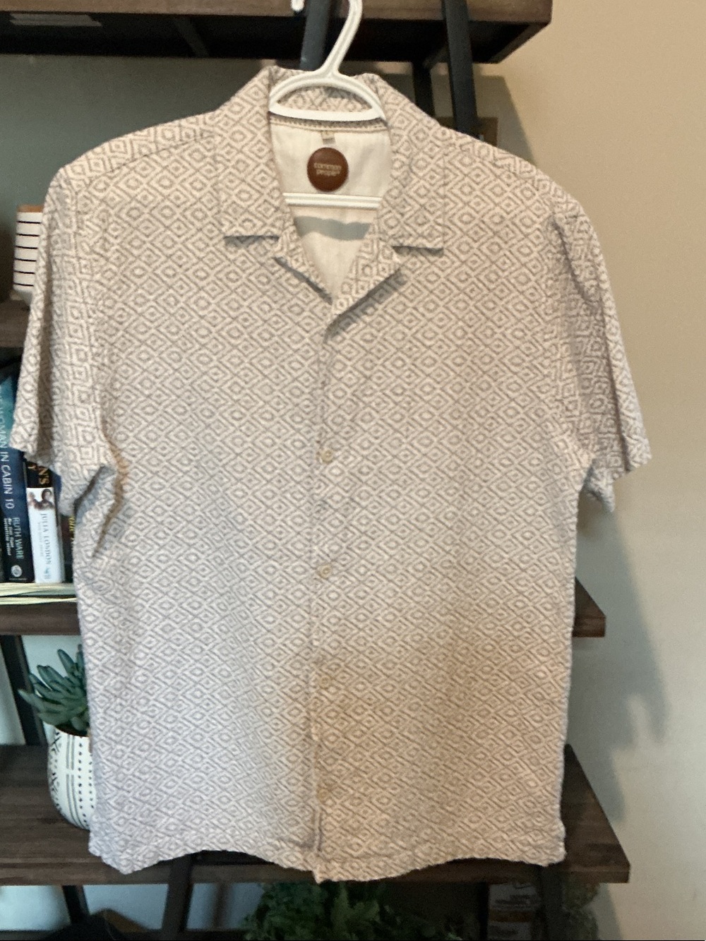 Common People Casual Short-Sleeve Button-Down Shirt - Cream Geo Print